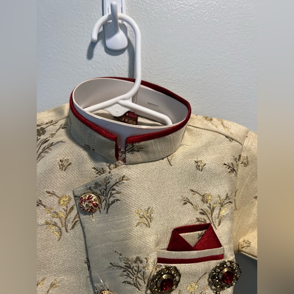 Toddler boy sherwani, size 1, Rajwadi, beige and red with pant - Picture 6 of 16